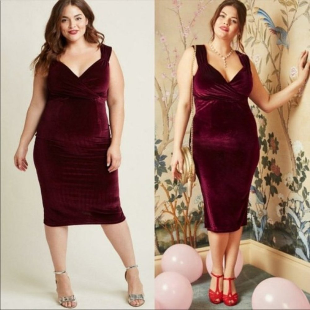 NWT ModCloth Steady Merlot Velvet Pinup Dress XL